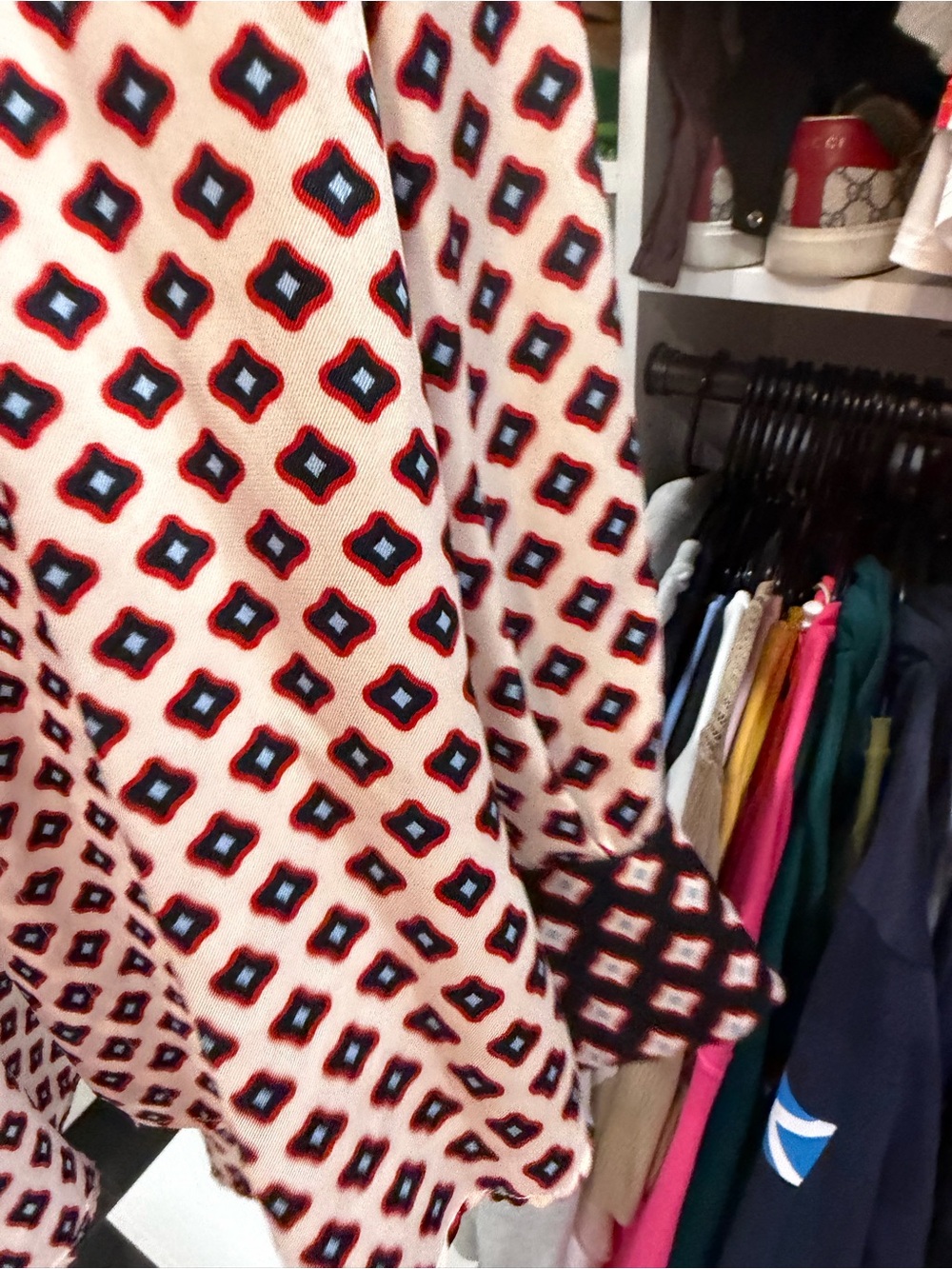 Zara Pink and Black Geometric Print Button-Down Blouse - Picture 3 of 5